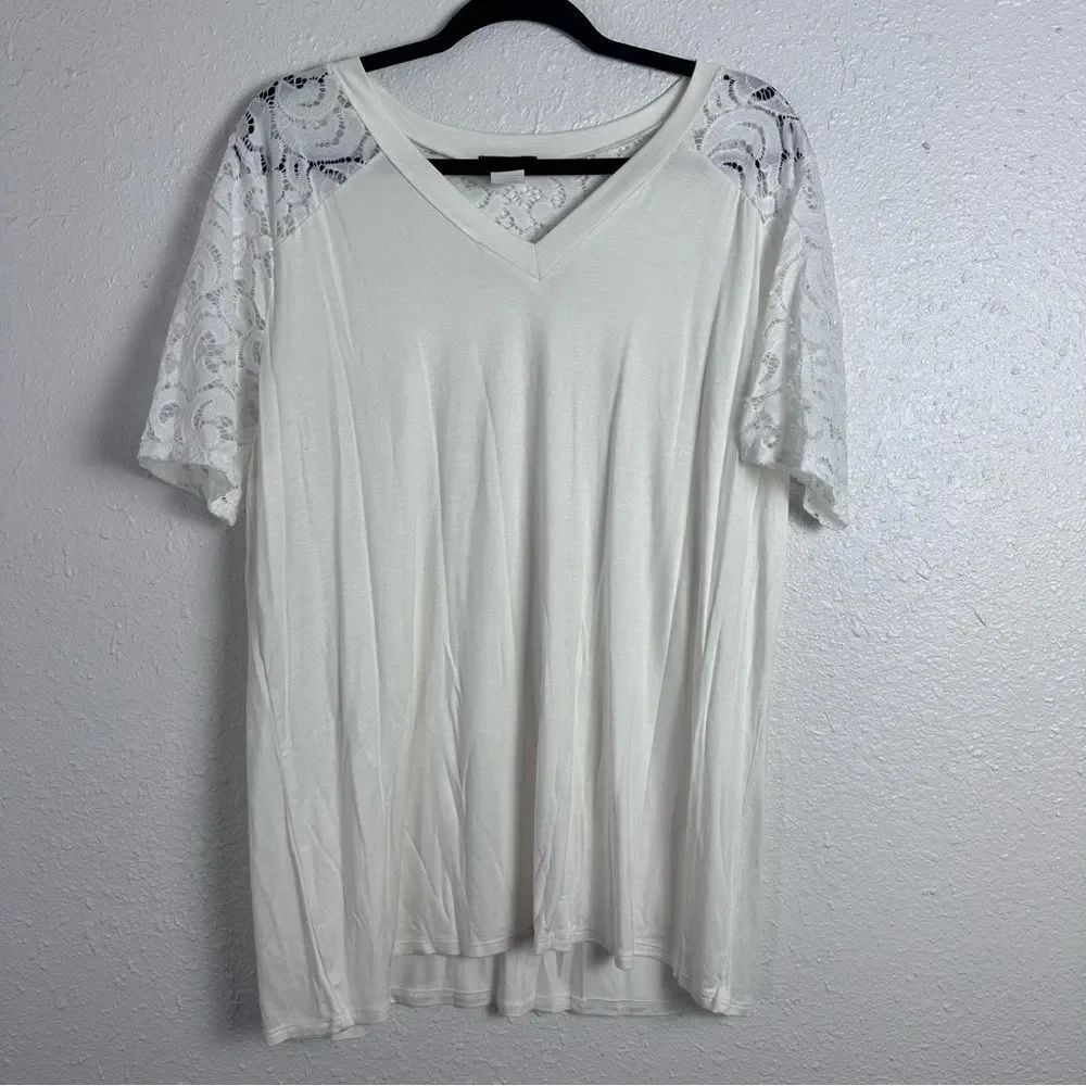HEIMISH USA Elegant White Lace‎ Shoulder Women's Top Size XL